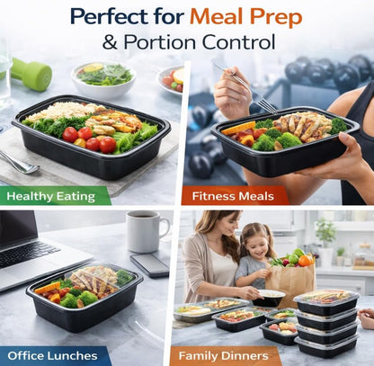 4U'LIFE 28 oz [Pack of 12] 2-Compartment Meal Prep Containers, Bento Boxes With Clear Lids