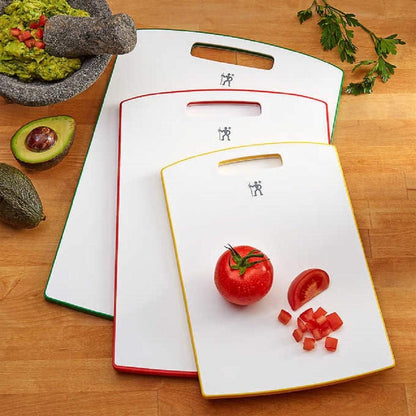 HENCKELS Cutting Board Set, 3-Piece Plastic Kitchen Chopping Boards with Gray Trim, Non-Slip Silicone Feet, BPA-Free, Dishwasher Safe
