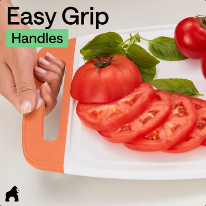GORILLA GRIP BPA-Free Reversible Kitchen Cutting Board Set of 3, US Designed, Nonporous, Juice Grooves Catch Liquid, Slip Resistant Border, Dishwasher Safe, Durable Large Food Chopping Boards, Black