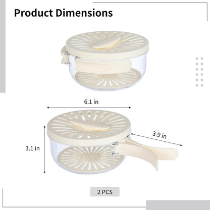 2 Pcs Fruit Washing Bowls, Multifunctional Veggie Colander with Foldable Handles, Fruit Strainer and Storage Bowl with Lid, Food Storage Container for Fridge or Outdoor Picnic