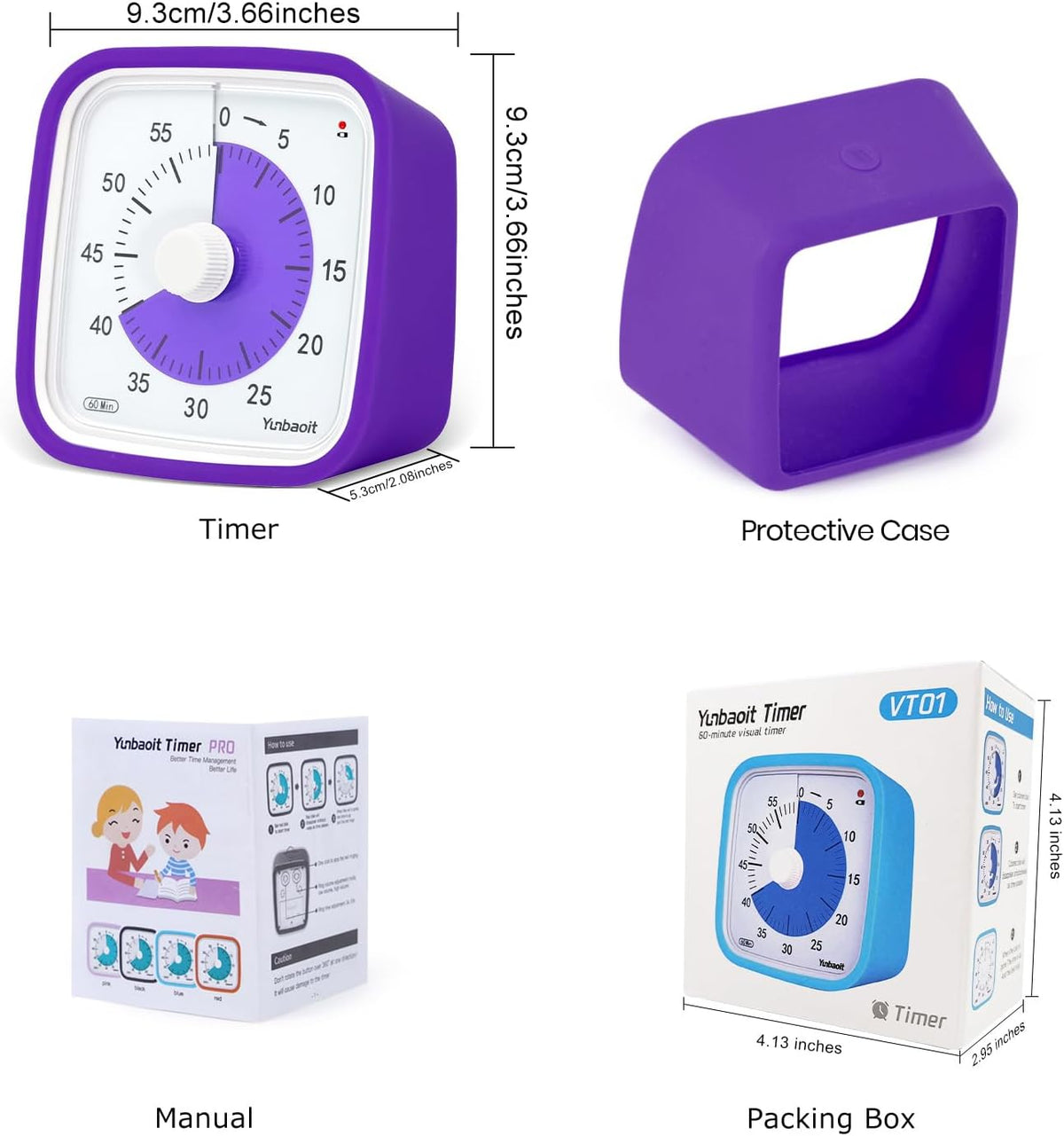 Yunbaoit Rainbow Visual Timer for Kids, 60-min Countdown Timer, Blue