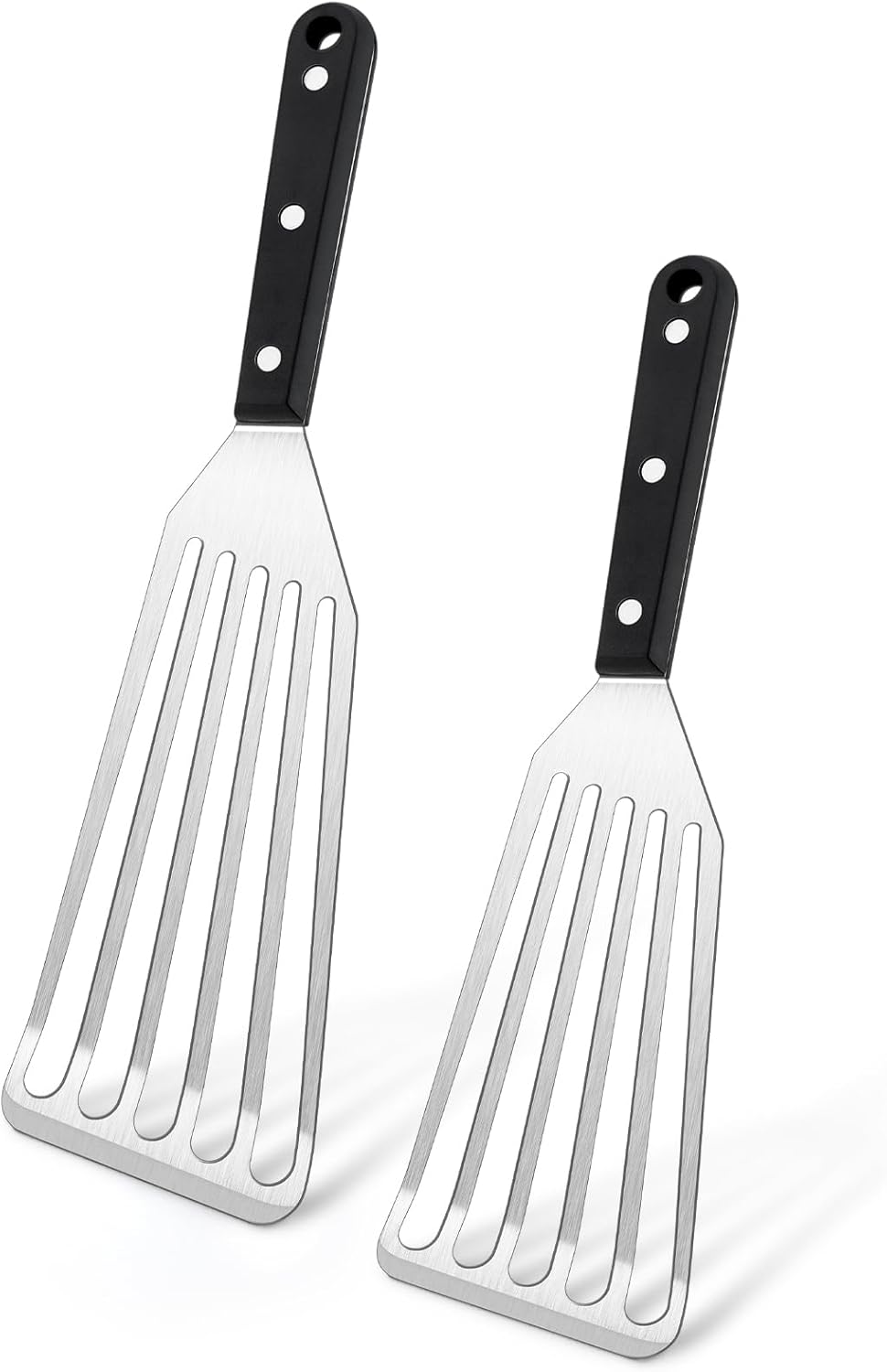 Joyfair Metal Fish Spatulas, 2 Pcs Stainless Steel Turner (ABS Handle) | Flexible Blade, Dishwasher Safe, Slotted Turner Utensil for Kitchen Cooking & Outdoor Griddle Grilling Flipping, Large&Small