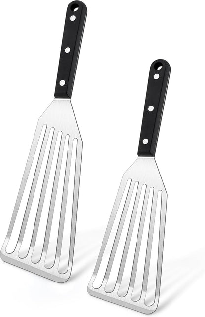 Joyfair Metal Fish Spatulas, 2 Pcs Stainless Steel Turner (ABS Handle) | Flexible Blade, Dishwasher Safe, Slotted Turner Utensil for Kitchen Cooking & Outdoor Griddle Grilling Flipping, Large&Small