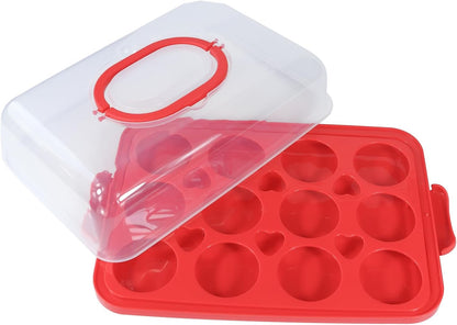 Cake Carrier with Lid, Cake Holder Cupcake Container for 12 Cupcakes 2 in 1 Portable Dessert Container for Pie Muffin Cobbler (Red)