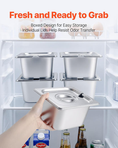 VEVOR Chilled Condiment Server Caddy, 5 Compartment Ice Cooled Serving Container, Plastic Fruit Garnish Tray Platter with Lid, for Taco Salad Bar Accessories, Party Home Restaurant Supplies
