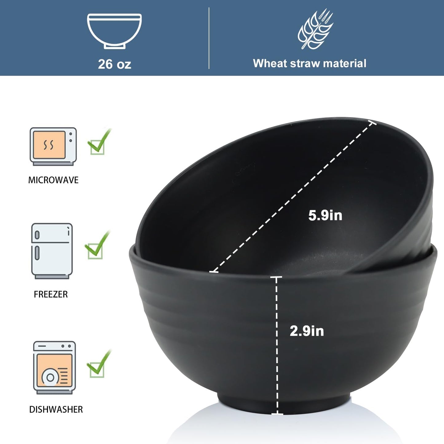 Wheat Straw Bowl Sets,8 PCS Unbreakable Cereal Bowl 26 OZ,Microwave and Dishwasher Safe Bowls,Bowl Sets for Camping and Picnic BPA Free Colorful Salad Bowls for Serving Soup,Oatmeal and Fruit Etc…