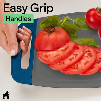 GORILLA GRIP BPA-Free Reversible Kitchen Cutting Board Set of 3, US Designed, Nonporous, Juice Grooves Catch Liquid, Slip Resistant Border, Dishwasher Safe, Durable Large Food Chopping Boards, Black