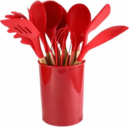 Silicone Kitchen Utensil Set with Holder, 12-Piece, Heat Resistant,Black,Red,Grey Colors Available (Grey)
