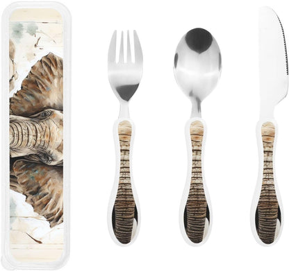 3-Piece Kids Silverware Set With Storage Case, Stainless Steel Reusable Children Safe Knife Spoon Fork Set Tropical Sunset Seaside Children Flatware Set For Kids Lunch Box