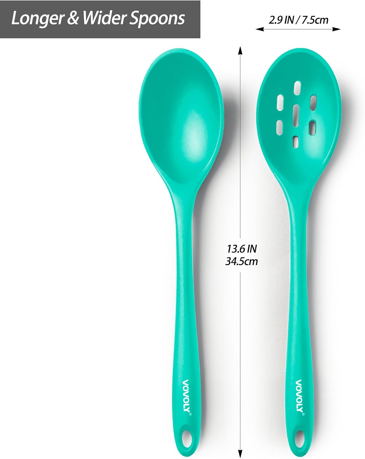 Silicone Spoons for Cooking - Extra Large Kitchen Spoons for Mixing, Serving, & Stirring - 600°F Heat-Resistant Non Stick Utensils Ladle & Skimmer- Dishwasher Safe, Black