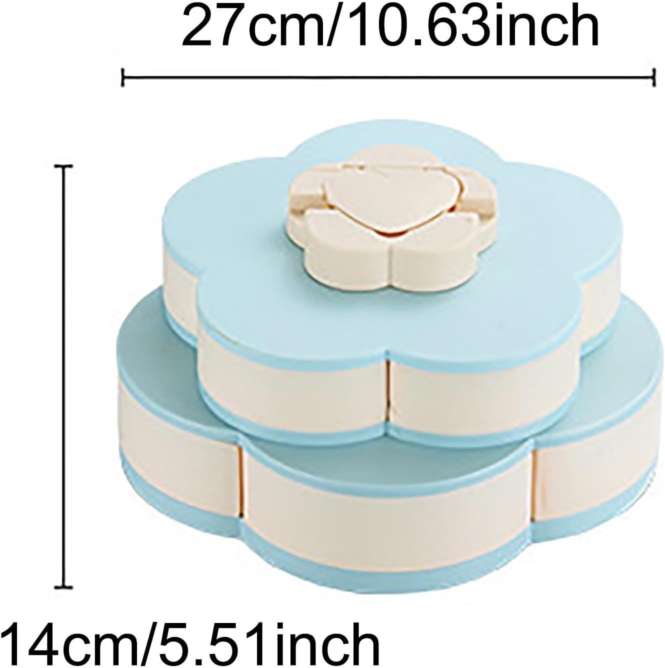 Ochine Rotatable Serving Tray and Platters, Divided Snack Serving Tray with Lid, Creative Flower Type Fruit Tray, Dried Fruit Food Storage Organizer, Double Deck Petal Shaped Platter Candy Box