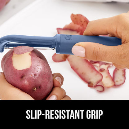 GORILLA GRIP® Patented BPA-Free Vegetable Peeler, Extra Sharp Swivel Stainless Steel Blades with Guard, Comfortable Soft Handle, Easily Peel Carrots or Fruit, Potato Eye Remover, Washer Safe, Black