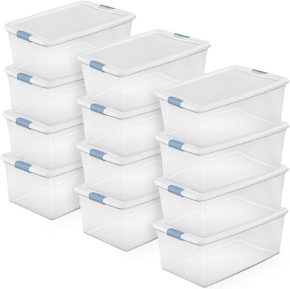 Sterilite 6-Pack Latching Box, Under Bed Storage Bins with Lids, Clear Plastic, 25 Quart - Heavy-Duty Organizing Containers for Closet, Bathroom, and Office