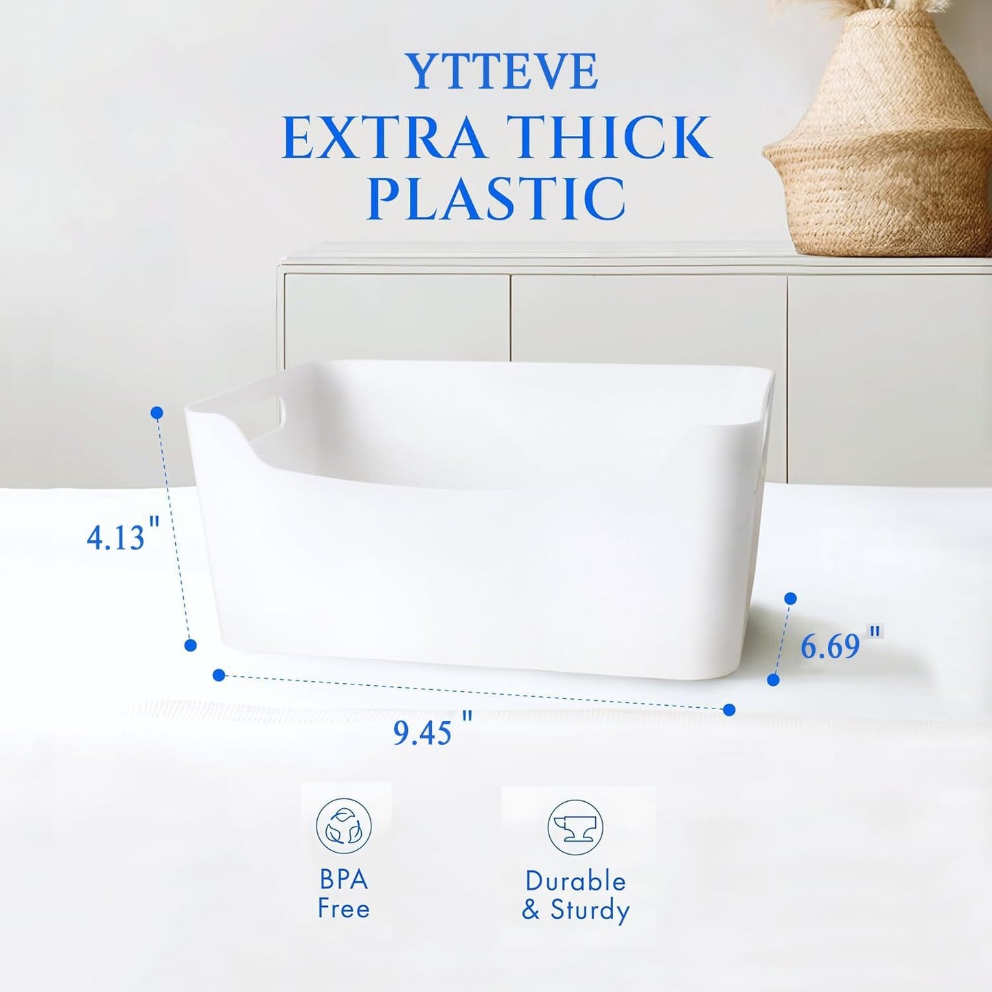 2 Pack Large Plastic Storage Bins with Handles, Versatile 13.7x10.2x5.7 Inch White Organizer Containers for Kitchen, Pantry, Closet, Bathroom, Office, Cabinet, Drawer, Snack, Toy & Makeup Organization