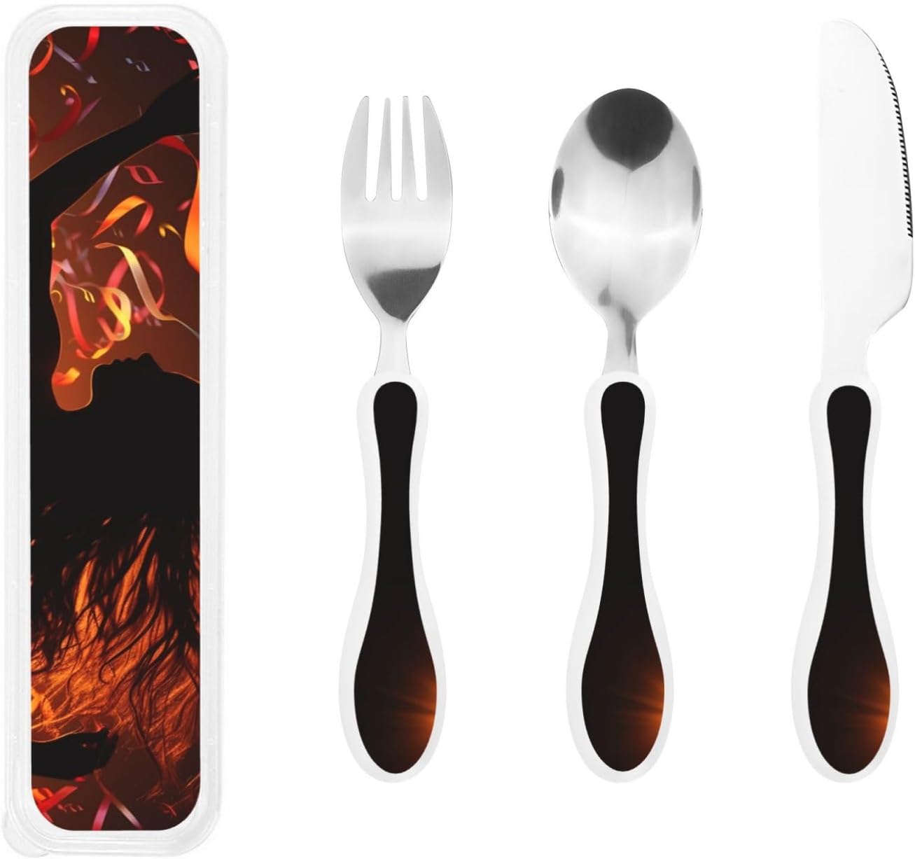 3-Piece Kids Silverware Set With Storage Case, Stainless Steel Reusable Children Safe Knife Spoon Fork Set Airplane Sunset Children Flatware Set For Kids Lunch Box