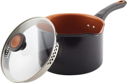 Farberware Glide Copper Ceramic Nonstick Straining Sauce Pan, 3-Quart