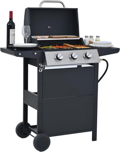 Endark 3-Burner Propane Gas Grill | 26,000 BTU Stainless Steel with Enamel Wire Cooking Grates & Built-In Thermometer | Side Rack Wheels | Great for Patio, Garden, and Outdoor Cooking