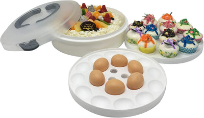 Portable Pie Cupcake Carrier with Lid and Tray 3-In-1 Round Cupcake Container Egg Holder Deviled Egg Tray Muffin Tart Cookie Food Keeper 10 Inch