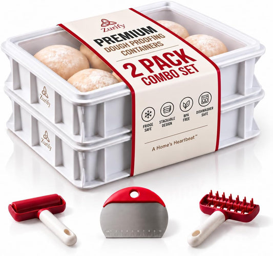 Pizza Dough Proofing Container 2-Pack, Stackable Box & Tray with Lids
