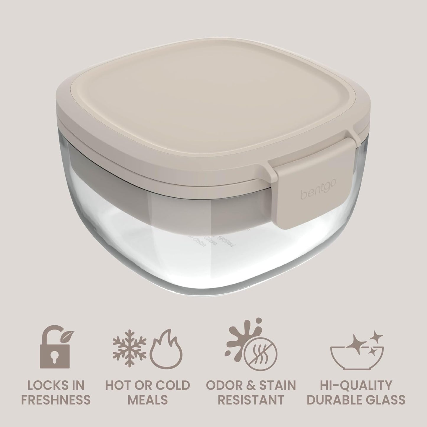 Bentgo Glass Salad Container - 7.6-Cup Salad Bowl with Airtight Lid, Leak-Proof Sauce Container, 4-Compartment Bento Tray & Reusable Fork - BPA-Free for Meal Prep, Office & More (Light Blue)