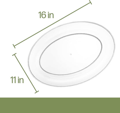 PLASTICPRO Plastic Oval Serving Trays - Serving Platters Oval 11 X 16 Disposable Party Dish Crystal Clear Pack of 4