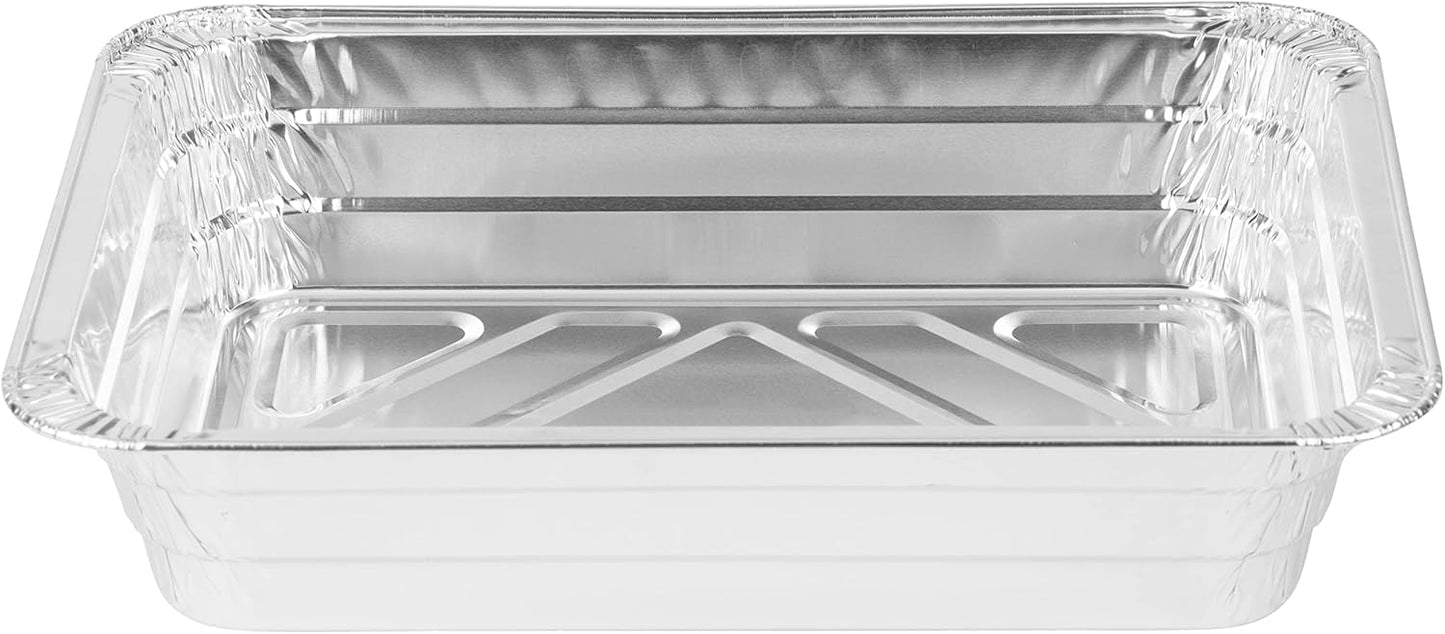 PARTY BARGAINS 4 lb Aluminum Pans with Board Lids, 50 Pack – 12 x 8 in Disposable Foil Roasting & Steam Table Pans for Catering, Takeout, Meal Prep, Oven Safe up to 240°C