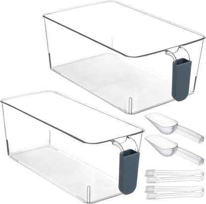 2 Pcs Ice Bin with Scoop and Tong, Ice Bucket with Pull-Out Handle for Freezer, 2 Sizes Clear Plastic Ice Container for DIY Drink Summer Party, 12.2 x 6.9 x 4.3 in, 12.2 x 4.9 x 4.3 in, Dark Blue