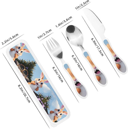 3-Piece Kids Silverware Set With Storage Case, Stainless Steel Reusable Children Safe Knife Spoon Fork Set Blue Active Girl Running Sunset Children Flatware Set For Kids Lunch Box - Colors A