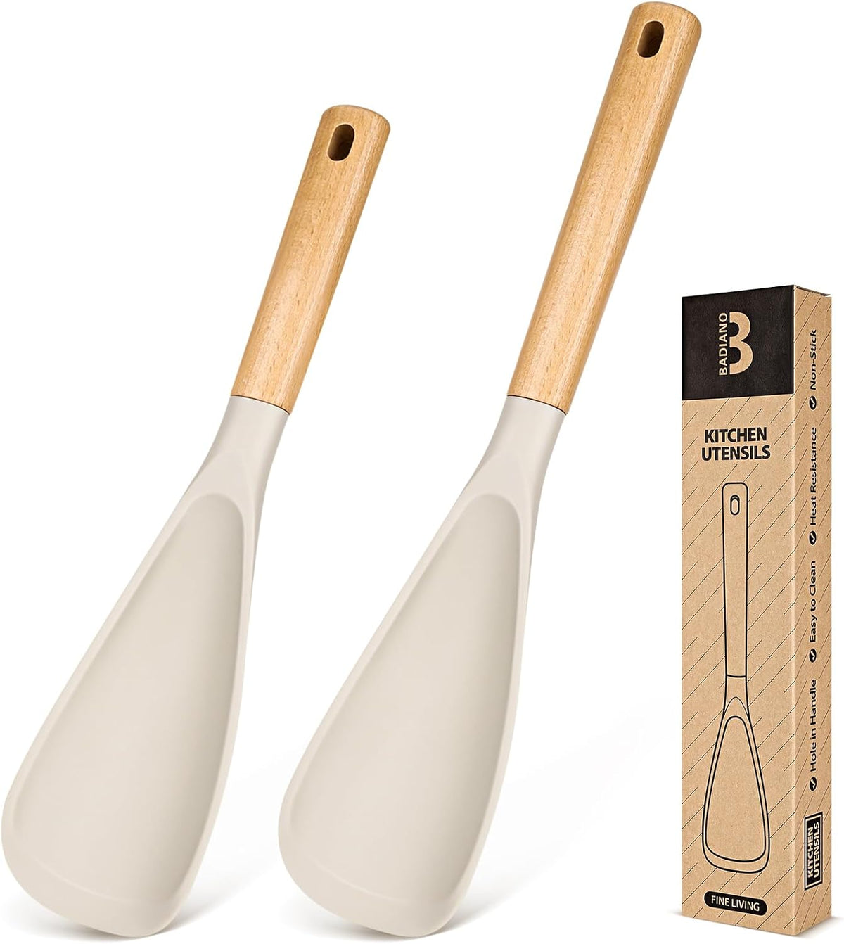 Badiano Multifunction Cooking Spoon for Nonstick Cookware,11.4"&13.4",Black