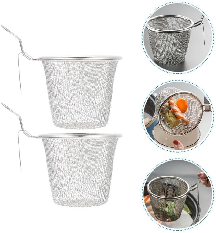Toyvian Stainless Steel Hot Pot Basket 2 pcs Fine Mesh Strainer for Noodles Pasta Dumplings Boiling Blanching Home Kitchen and Restaurant Use