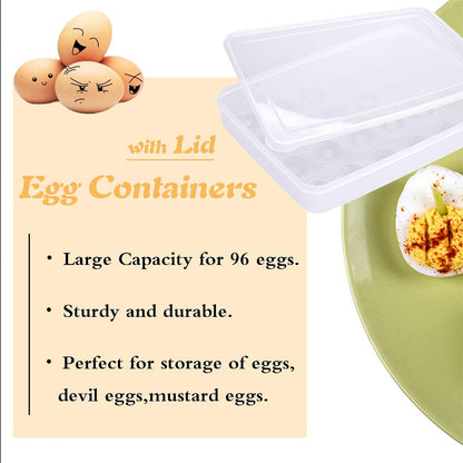 Egg Holder for 72 Eggs,3-Layer Plastic Egg Container,Deviled Egg Tray with Handle Lid,Devil Egg Holder for Refrigerator,Kitchen,Easter Party,Keep Fresh