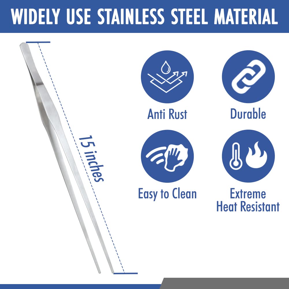 12 Inch Kitchen Long Tweezers Tongs, Cooking Tweezers Stainless Steel, Ideal for Meat Pasta Plating Pinching Delicate Small Pieces of Food
