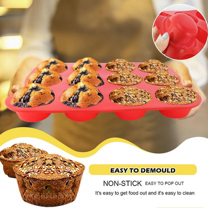 2 Pack 12 Cups Silicone Muffin Pan Nonstick Cupcake Regular Size Food Grade Mold Baking Molder for Muffins and Cupcakes