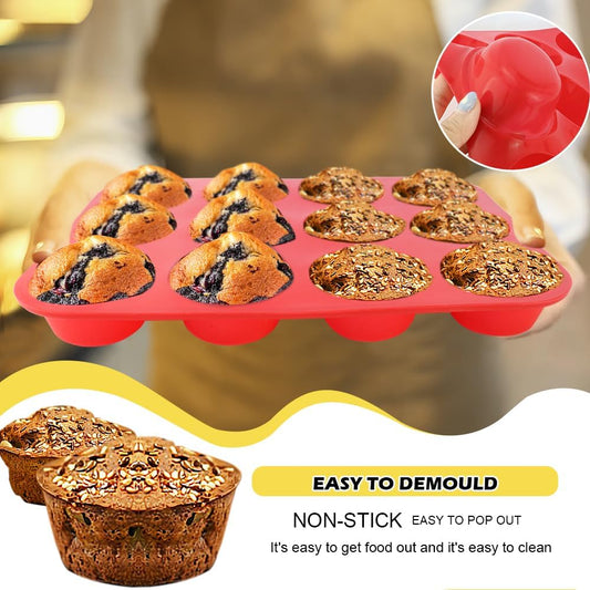 2 Pack 12 Cups Silicone Muffin Pan Nonstick Cupcake Regular Size Food Grade Mold Baking Molder for Muffins and Cupcakes