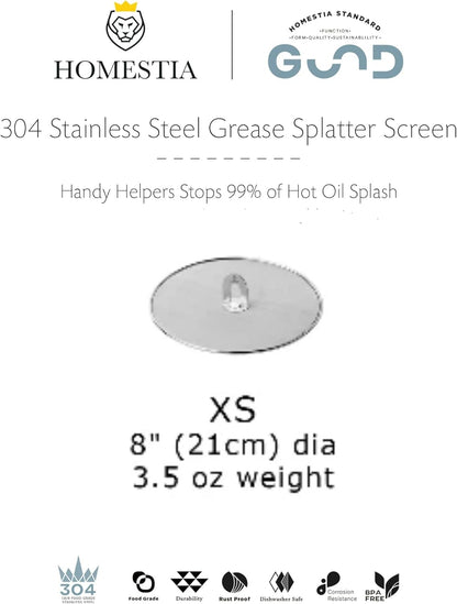 Homestia Splatter Screen for Kitchen, Stainless Steel Fine Mesh Splatter Screen for Frying Pan, 10” Grease Splatter Guard with Fold Flat Knob