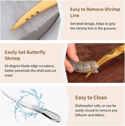 Shrimp Deveining tool Multi-Colored Shrimp Deveiner Tool Stainless Steel Shrimp Peeler and Deveiner Tool Seamless Shrimp Peeler for Easy Shrimp Deveining (Silver)