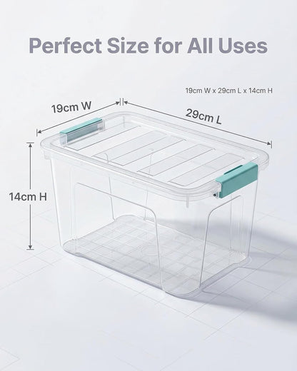 EOENVIVS Plastic Storage Bins with Lids 6 Pack, 7 Quart Storage Containers With Black Buckle Latch, Stackable Storage Organizers for Home Pantry Office Classroom Organization, Clear
