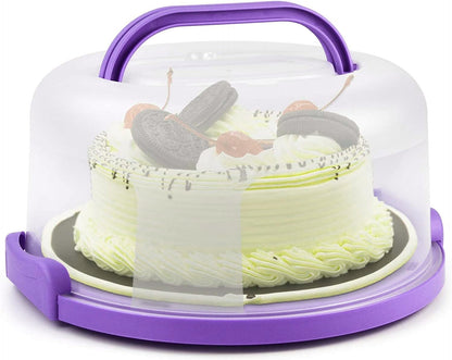 Zoofen Cake Carrier with Handle 10in Cake Stand Holder Round Container for 10in or Less Size(Purple)