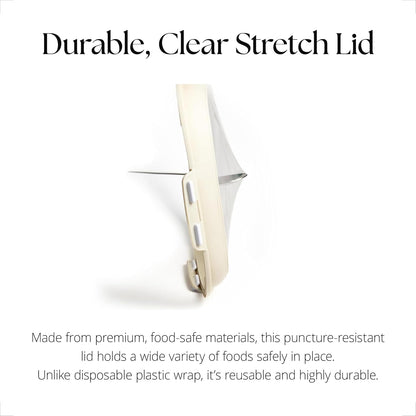 Crudités | Portable Snack Tray | Rectangle 2-Pack | Cream White | Reversible Stretch Lid Food Containers | BPA-Free, Freezer & Dishwasher Safe | Meal-Prep, Charcuterie, Salads, Picnic, Travel