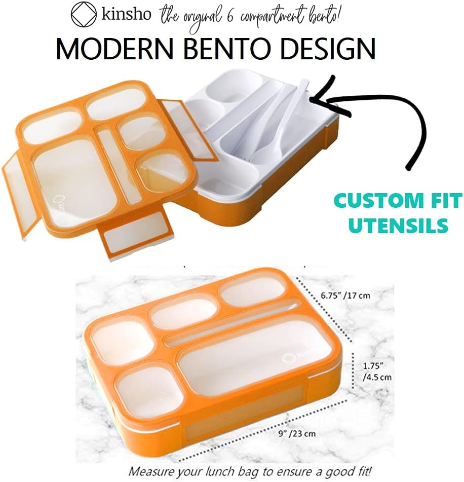 kinsho Bento Lunch-Box Set for Kids includes Snack Container | 6 and 3 Compartment Boxes Leakproof School Bentos, Meal Portion Control Containers, Boys Girls Adults, Navy Blue Large + MINI 2 Pack Set