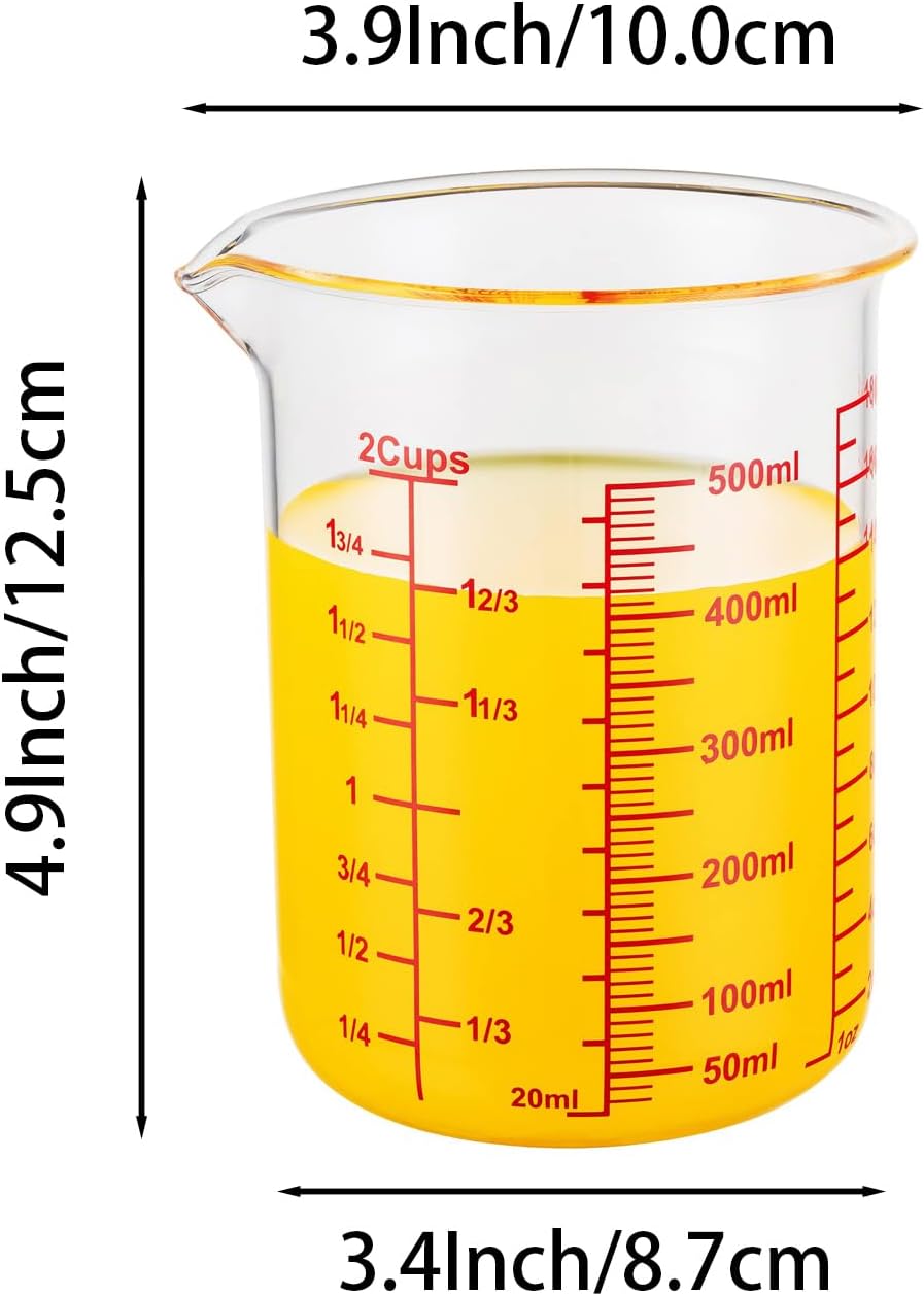 3 Piece Glass Measuring Cup Set, Includes 1/2-Cup, 1-Cup, and 2-Cup High Borosilicate Glasss Liquid Measuring Cups, Dishwasher, Freezer, Microwave, and Preheated Oven Safe, Essential Kitchen Tools
