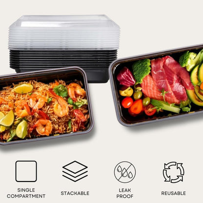 Reusable To-Go Food Meal Prep Storage Containers with Leak Proof Snap Lids 58oz | 1715ml | 50-Pack
