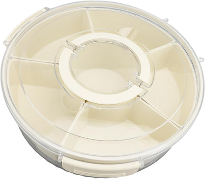 Divided Serving Tray, 360 Degree Rotating Snack Container with 6 Compartments and Transparent Cover Lid, for Party Picnic Beach Travel
