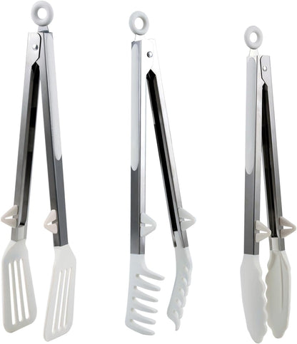 Kitchen Tongs,Set Of 3 Tongs with Silicone Tip for Cooking 9/12 Inch Stainless Steel Kitchen Tong for Meat,Food Grill,Salad,BBQ,Frying,Serving,Dishwasher (Black, 12 Inch)