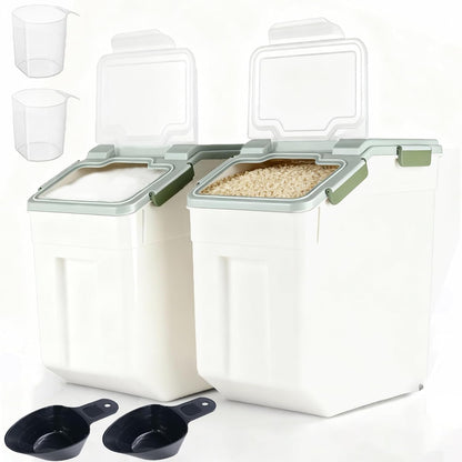 RUIAN 2Pcs Large Flour Storage Container Bin 50Lb Airtight Rice Storage Containers with Wheels Seal Locking Lid, BPA Free with Measuring Cup&Scoop for Flour, Rice, Grain 100LBS Total (Blue)