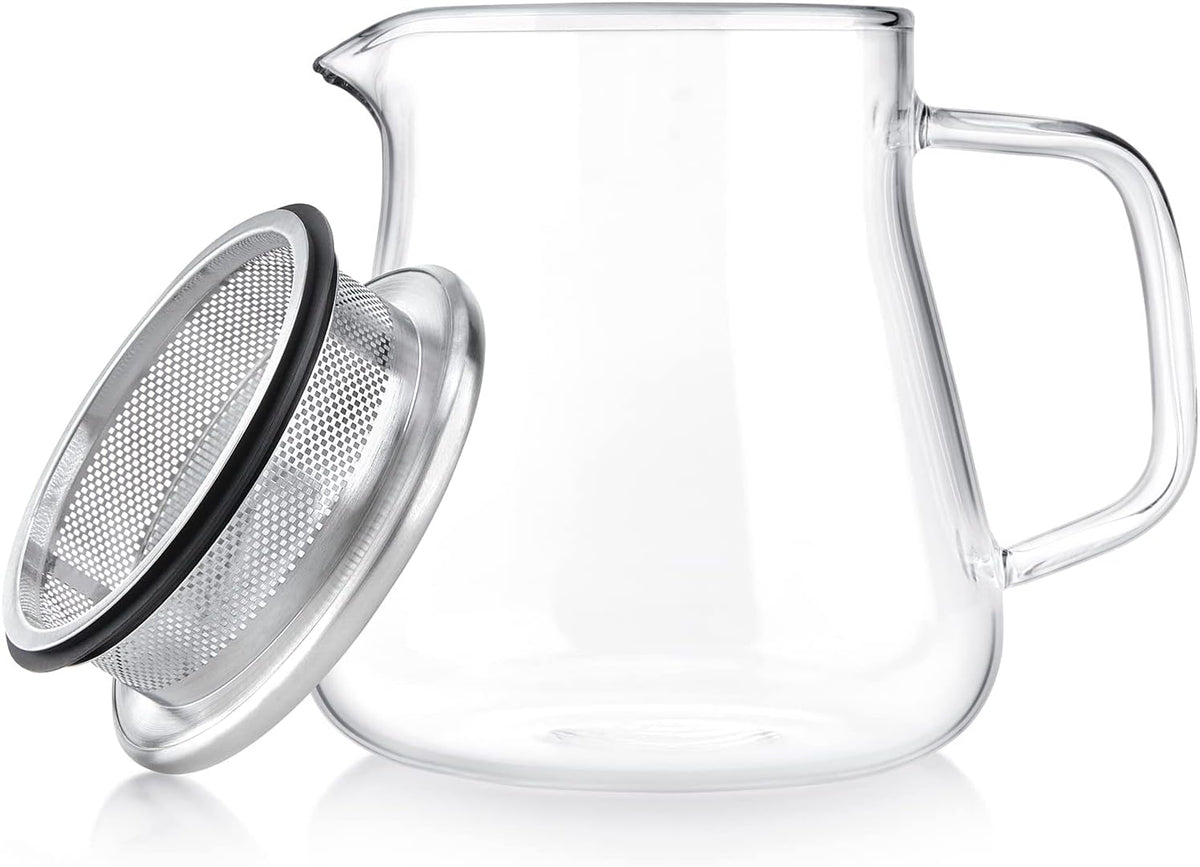 Teabloom One-Touch Tea Maker, 2-in-1 Teapot and Kettle with Stainless Steel Filter Lid for Loose Tea – Stain-Free Borosilicate Glass Teapot (27 Oz) – Tea Connoisseur's Choice
