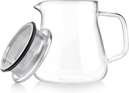 Teabloom One-Touch Tea Maker, 2-in-1 Teapot and Kettle with Stainless Steel Filter Lid for Loose Tea – Stain-Free Borosilicate Glass Teapot (27 Oz) – Tea Connoisseur's Choice