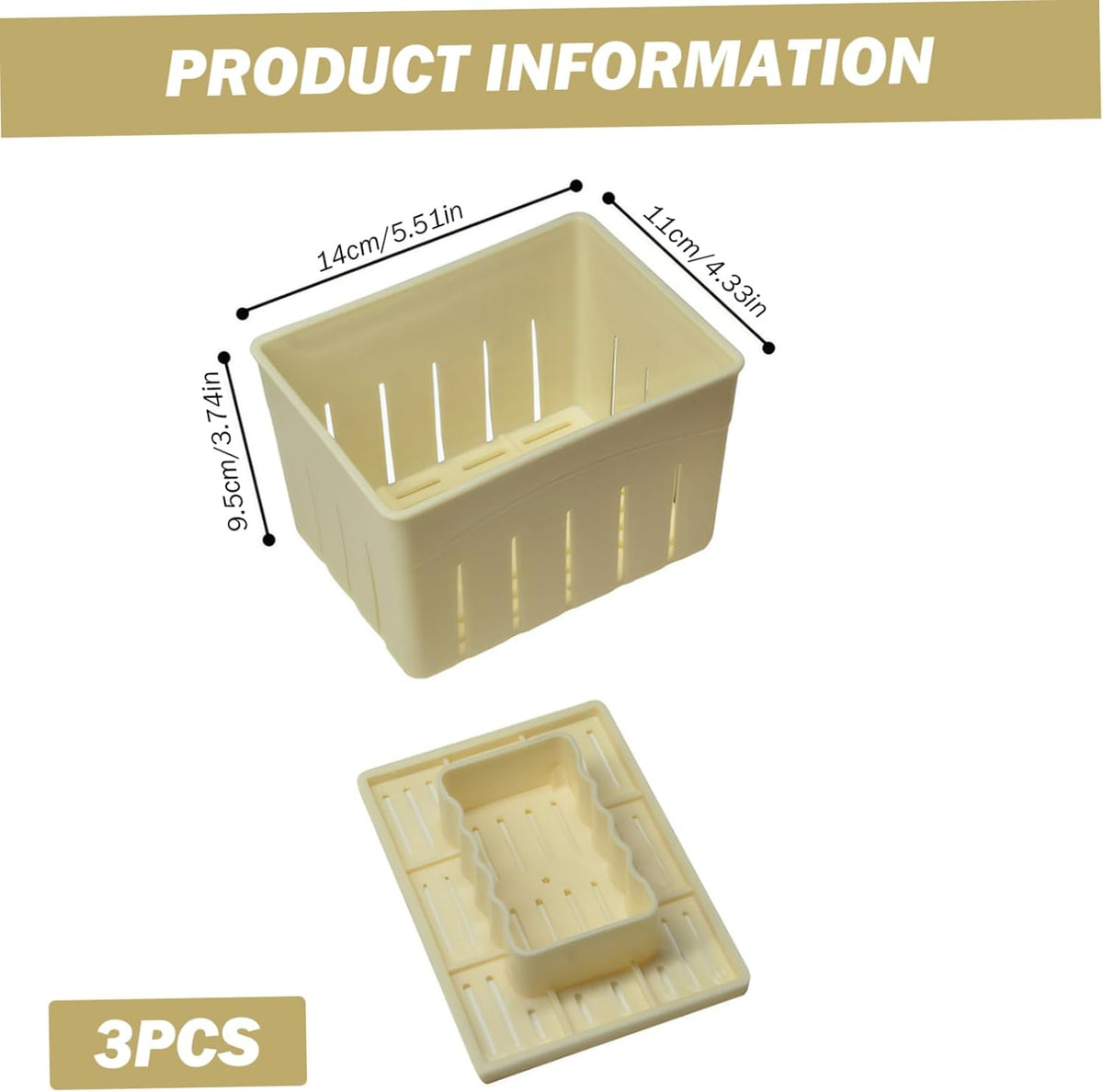 Tofu Press,3Pcs Homemade Tofu Maker,Food Grade PP Tofu Mold,Rectangular DIY Cheese Press Kitchen Gadgets, Cloth Not Included - 5.5x4.3x3.7in