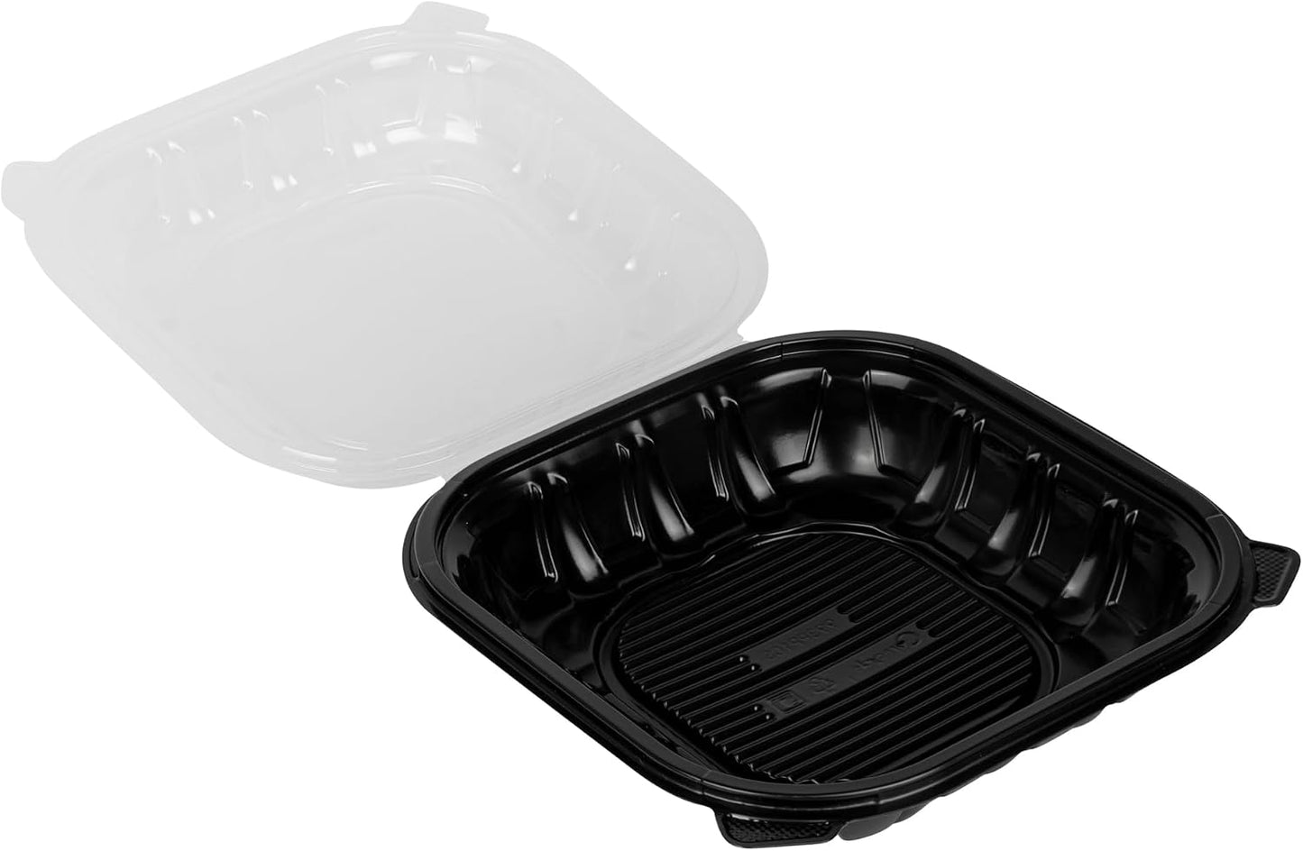 Thermo Tek 40 Ounce Clamshell Containers, 50 Disposable Take Out Boxes - 3 Compartments, Ventilated Lids, Black Plastic Meal Prep Containers, Microwavable, For Pasta Or Salads - Restaurantware