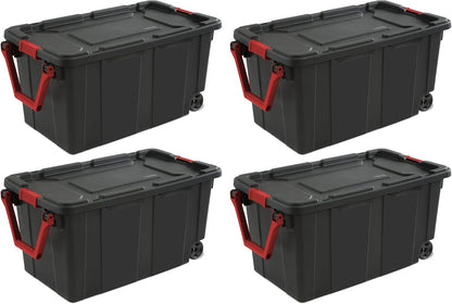 Extra Large Storage Bin, 40 Gallon Wheeled Plastic Storage Container with Handle, Green, Pack of 2 (GREEN)
